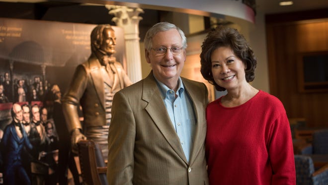 Senate Majority Leader Mitch McConnell and Elaine Chao at the University of Louisville McConnell-Chao Archives in May 2016.