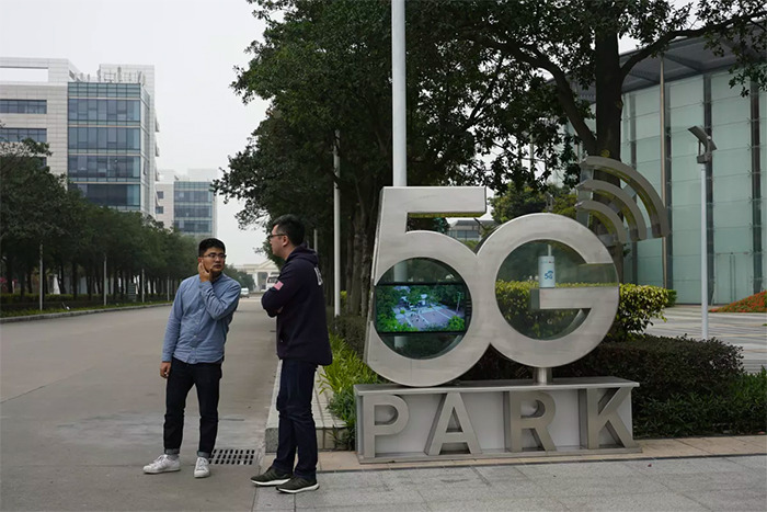 A sign marks 5G Park on Huawei’s campus in Shenzhen, China, signaling the company’s aspirations.(Theodore Kaye )