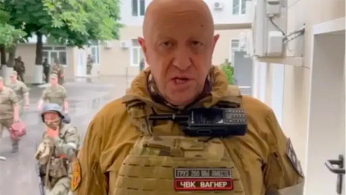 A screen grab captured from a video shows Wagner chief Yevgeny Prigozhin making a speech after Headquarters of the Southern Military District surrounded by fighters of the paramilitary Wagner group in Rostov-on-Don, Russia on June 24, 2023. (Photo by Wagner/Anadolu Agency via Getty Images) Wagner | Anadolu Agency | Getty Images