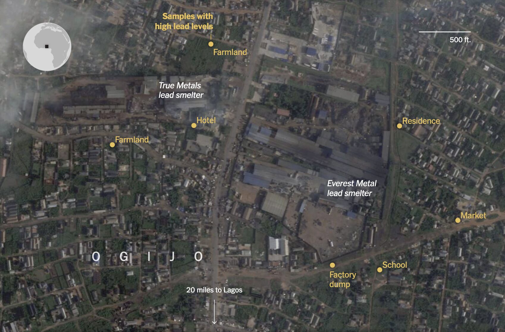 Sources: Soil analysis by Sustainable Research and Action for Environmental Development (SRADev Nigeria); Satellite image by Planet Labs.