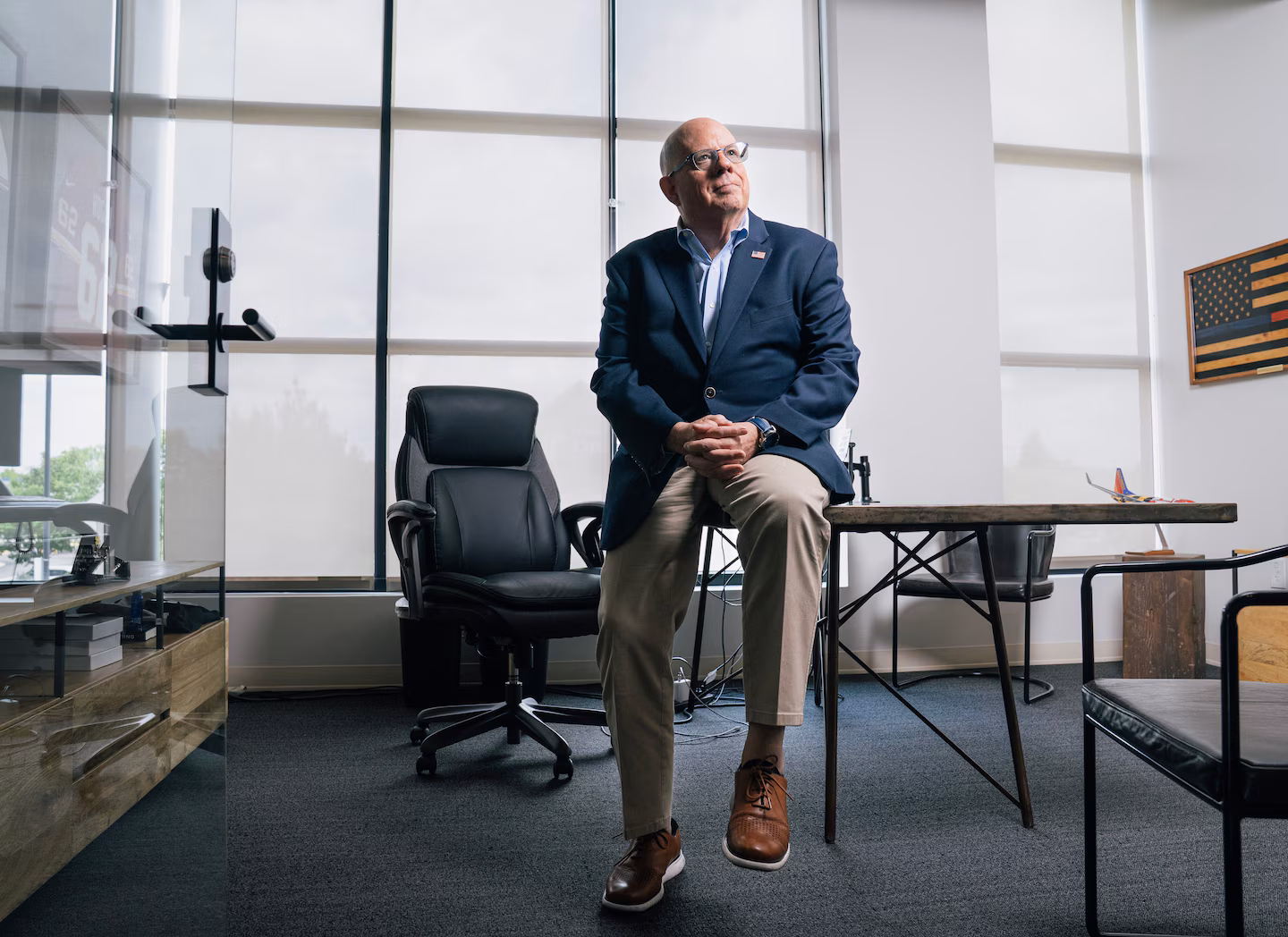 Former Maryland governor Larry Hogan, shown in his Annapolis office on Thursday, plans to focus on training the next generation of leaders rather than being one himself. (Maxine Wallace/The Washington Post)