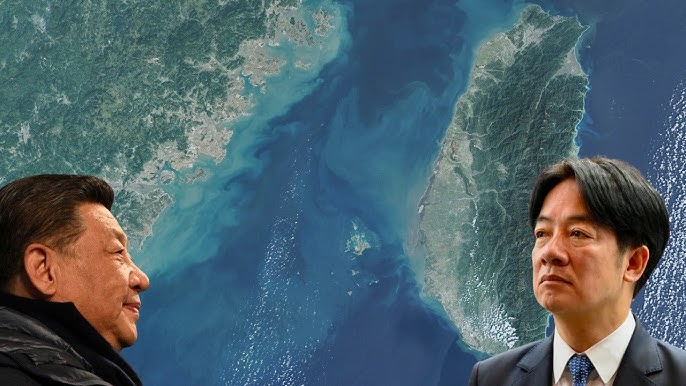 Two men in business attire face each other with a satellite image of Earth behind them, suggesting a meeting or discussion.