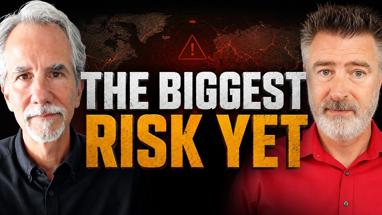 Thumbnail of two men flanking bold text: 'THE BIGGEST RISK YET' on a dark background, suggesting a risk-focused discussion video.