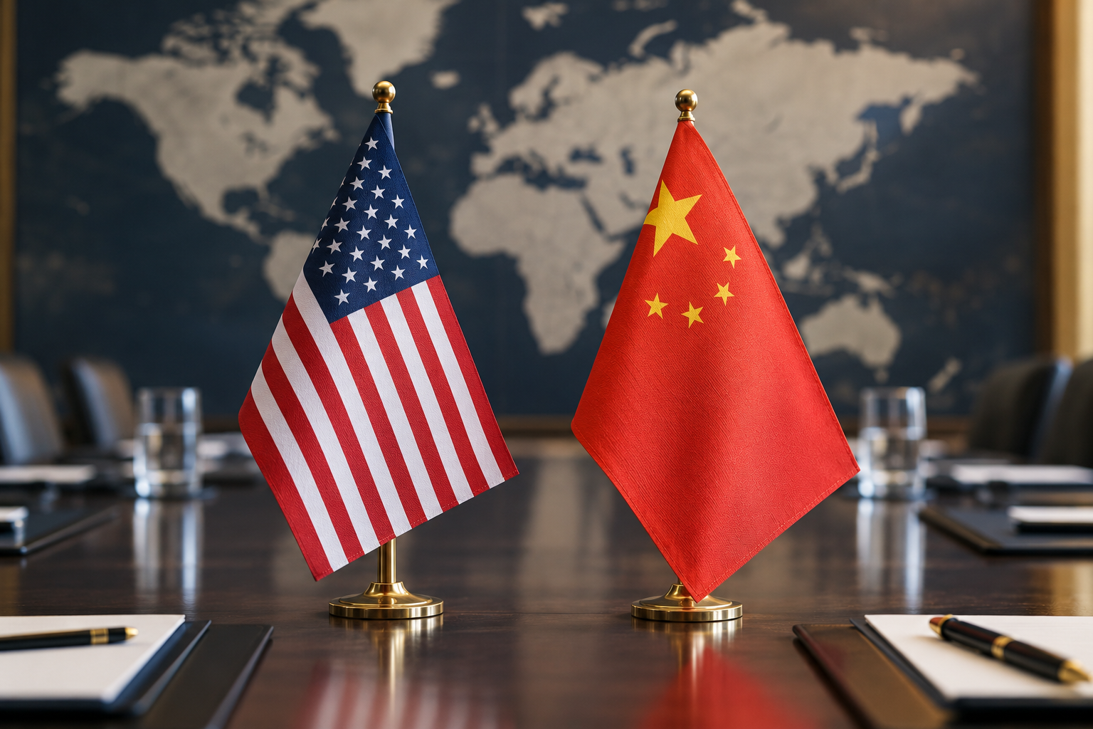US–China Flags at the Negotiation Table