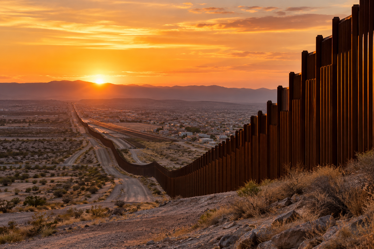 Sunset Borderlands_ Fence and Mountains